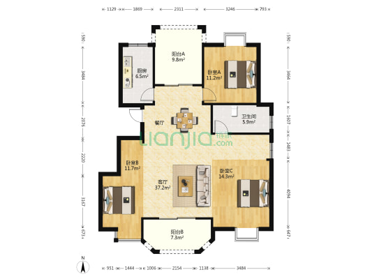 香江世纪名城 3室1厅1卫 117平方