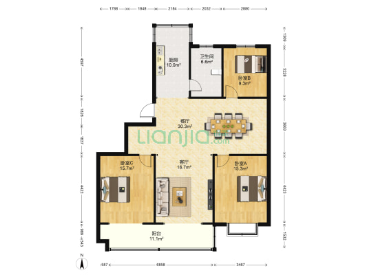 怡园北村南区 3室2厅1卫 122平方