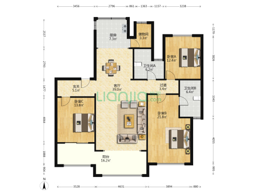 万濠华府 3室1厅2卫 168平方