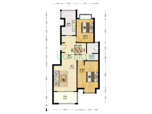 永和家园 2室2厅1卫 93平方