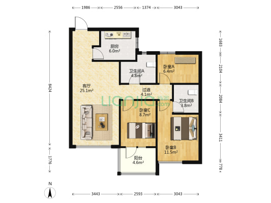 建业尚悦居 3室1厅2卫 99平方