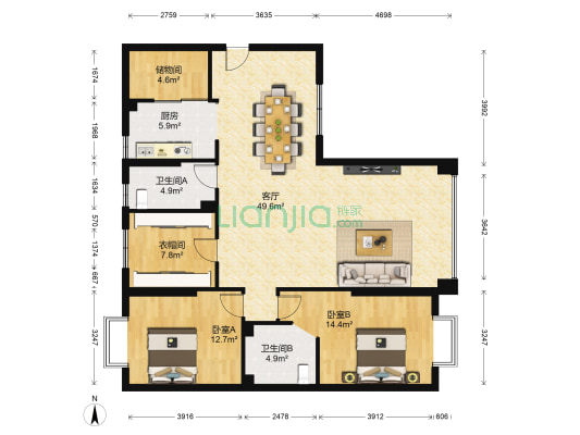 台银大厦 2室1厅2卫 150平方