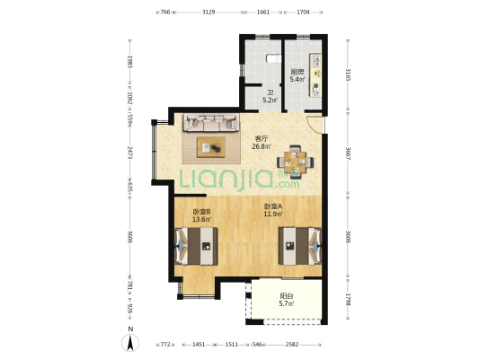 仓聚里 2室1厅1卫 87平方