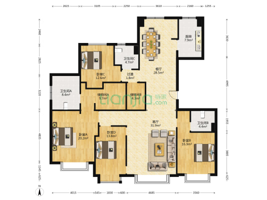 中国玺 4室2厅3卫 218平方
