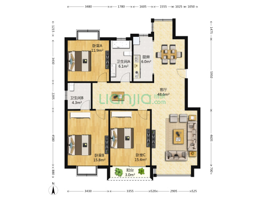 北岸华庭 3室1厅2卫 147平方