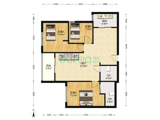 永宏锦园 3室1厅2卫 124平方