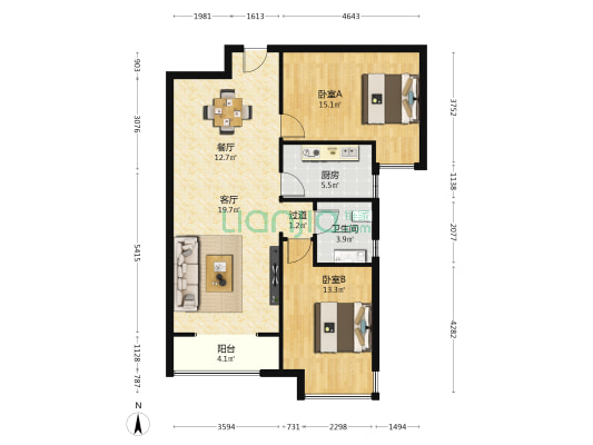 金融小区 2室2厅1卫 96平方