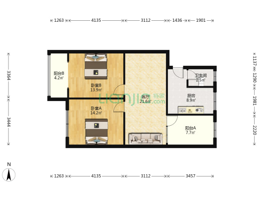 供销社大楼 2室1厅1卫 88平方
