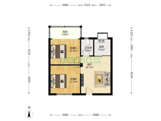蓝星家属院 2室1厅1卫 70平方