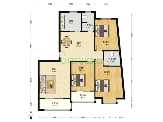 观湖苑 3室2厅2卫 146平方