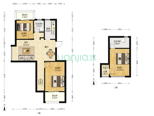 正荣府B区 3室1厅2卫 88平方