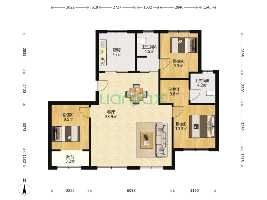 高新山语湖 3室1厅2卫 129平方