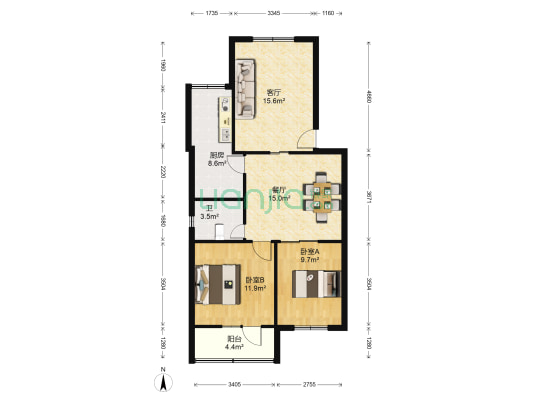 光明西里甲区 2室2厅1卫 81平方
