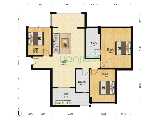 坤力.柳河左岸 3室1厅2卫 122平方