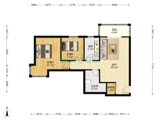 滨河苑 2室1厅1卫 93平方