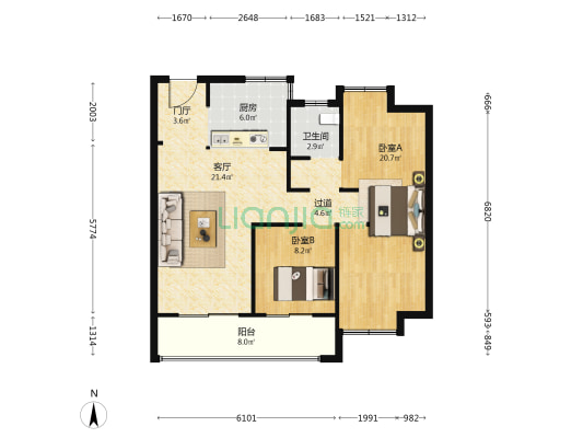 万科燕语光年 2室1厅1卫 96平方