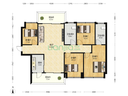 华侨城曦海岸三区 4室1厅2卫 128平方