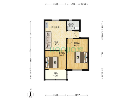 平门一村 2室1厅1卫 53平方