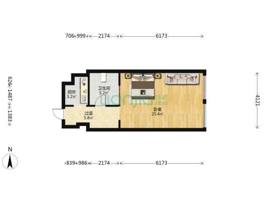 宝龙天地 1室0厅1卫 55平方
