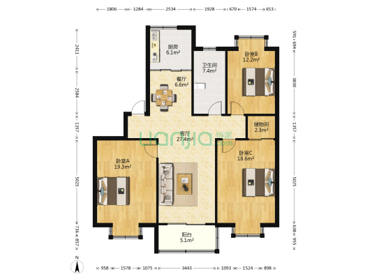 美林湾五区 3室2厅1卫 124平方