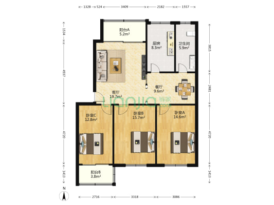 建行家属院 3室2厅1卫 114平方