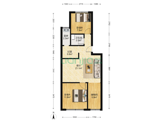 竹园小区 2室1厅1卫 66平方