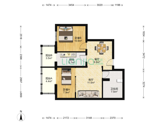 吉庆里小区 2室2厅1卫 83平方