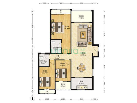 都市森林 3室1厅2卫 134平方