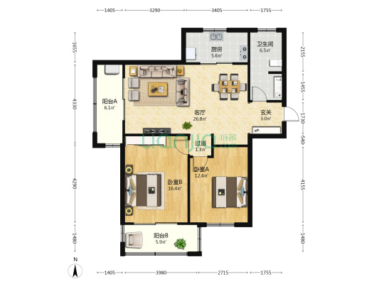 金龙公寓二区 2室1厅1卫 103平方