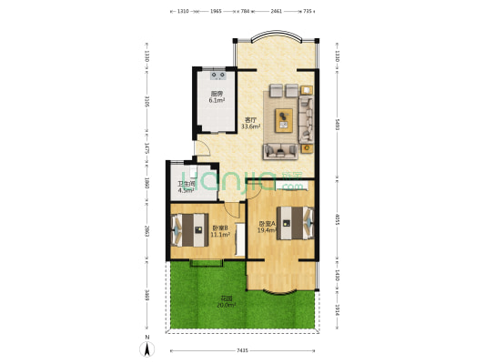 蓝谷公寓 2室1厅1卫 89平方