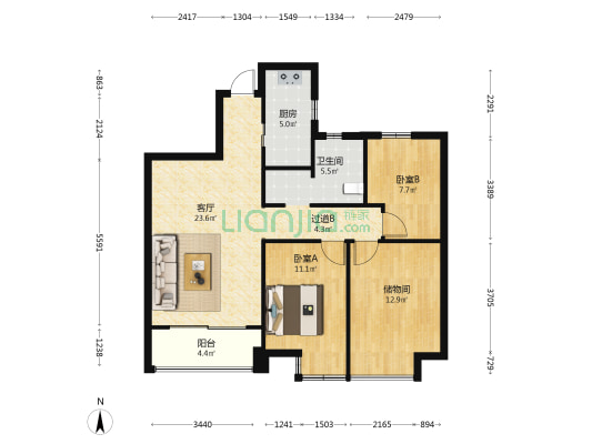 绿城兰园 2室1厅1卫 89平方