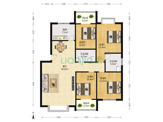 汇伦住宅 4室1厅2卫 144平方