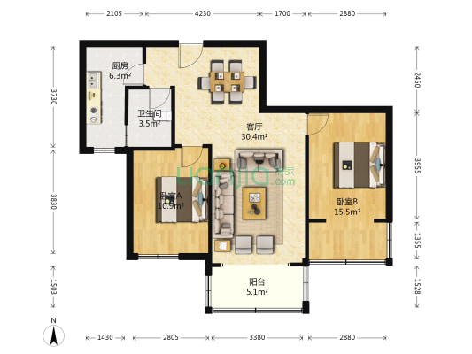 龙峰·学府新城 2室1厅1卫 89平方