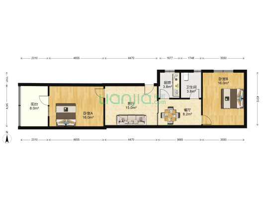 新郑路146号院 2室2厅1卫 86平方