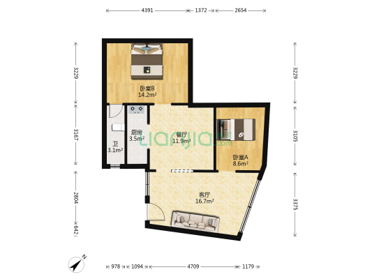 旭东路174号 2室2厅1卫 43平方