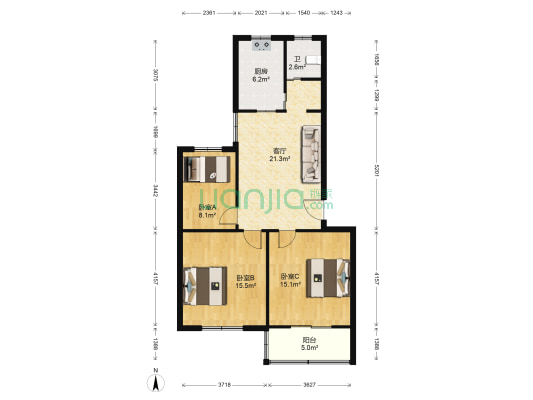 天泰北苑 3室1厅1卫 85平方
