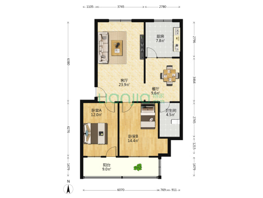 春秋北苑 2室2厅1卫 98平方