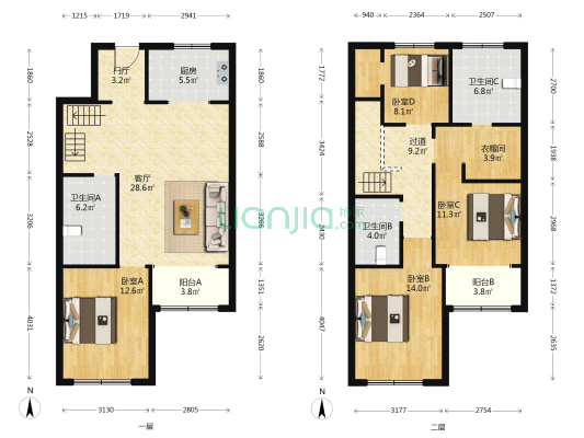鸿坤山语 4室1厅3卫 156平方