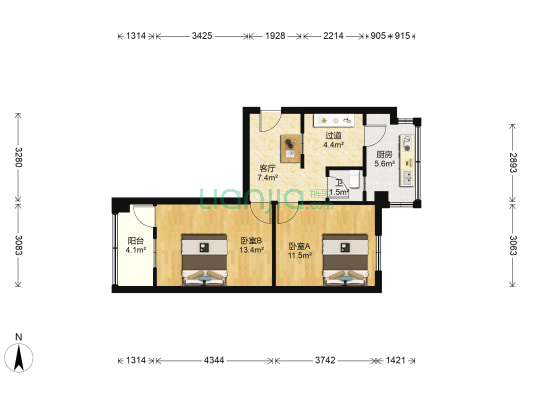 电话设备厂宿舍 2室1厅1卫 54平方