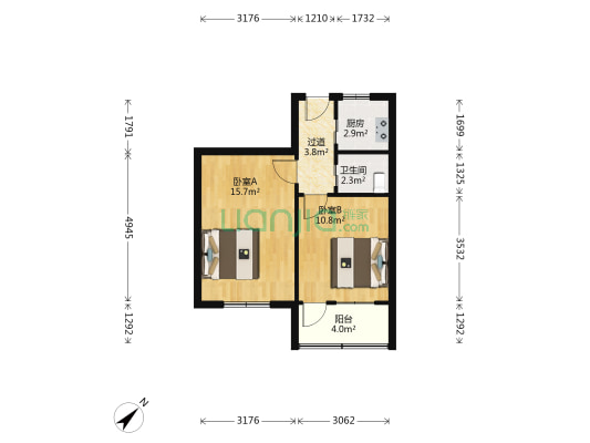 云门一路双号 2室0厅1卫 52平方