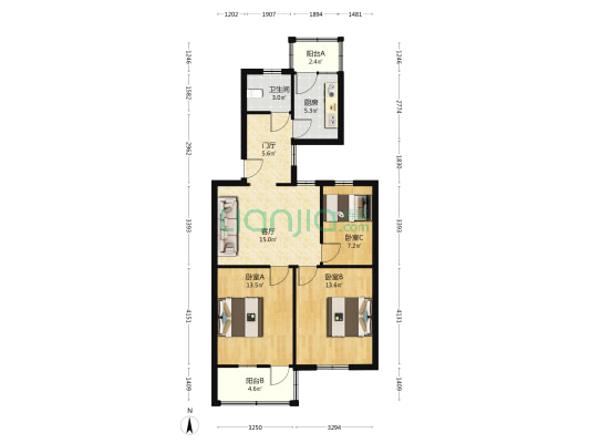阜阳三里桥职工宿舍 3室1厅1卫 85平方