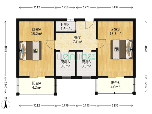 木材楼 2室1厅1卫 65平方