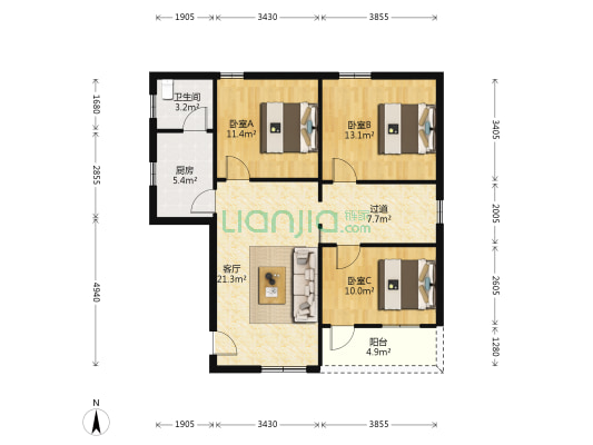 白马塱四区 3室1厅1卫 82平方