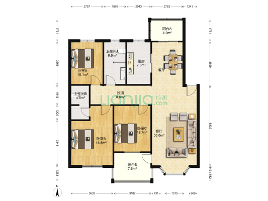 江南人家 3室1厅2卫 143平方