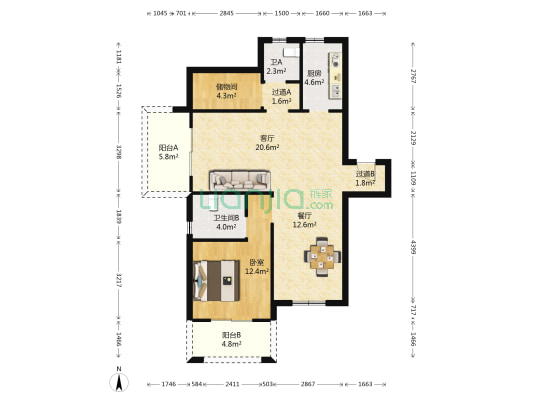 依云和府 1室2厅2卫 105平方