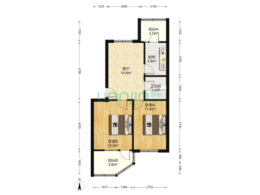 中国石油报社家属院 2室1厅 南 北-户型图