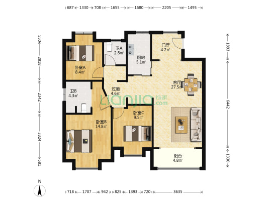 运河世家 3室1厅2卫 116平方