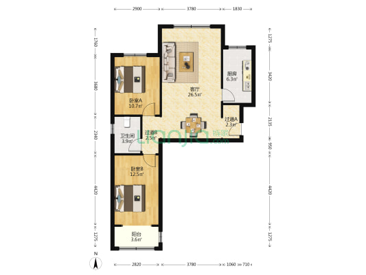 厚德中央锦城 2室1厅1卫 96平方