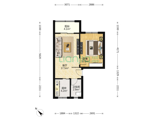 古驿新村 1室1厅1卫 54平方