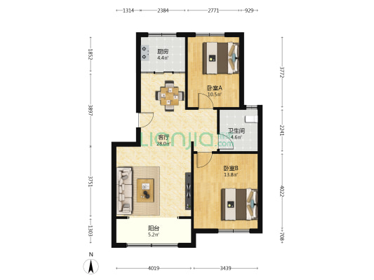 颐泽花园牡丹苑 2室1厅1卫 86平方